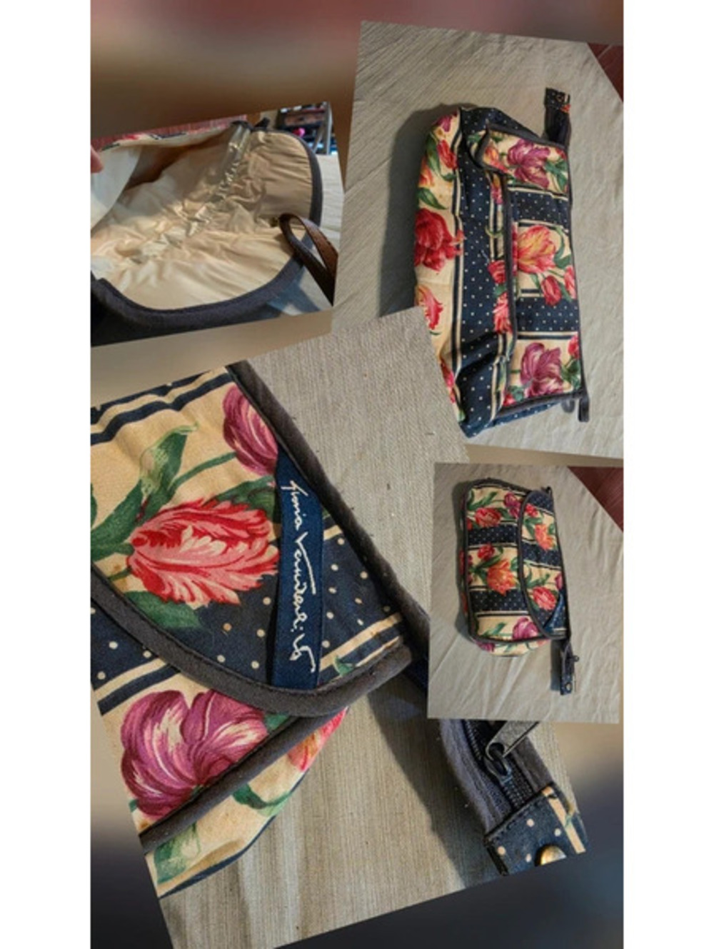 Vintage Gloria Vanderbilt Quilted Floral Tulip Pouch / Wristlet Cosmetic Bag